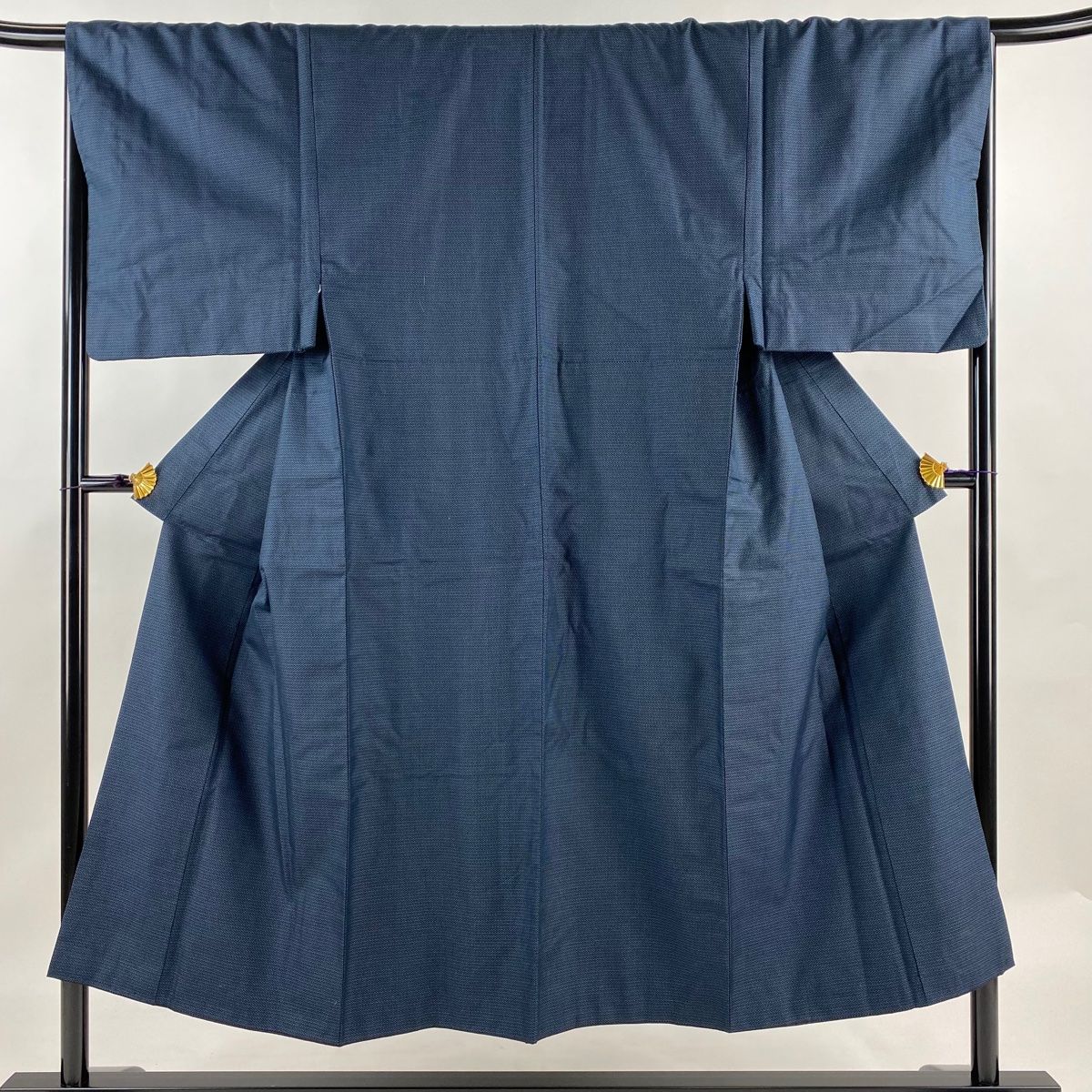 男着物 身丈147cm 裄丈67cm M 袷 紬 アンサンブル 幾何学 紺色 正絹 秀品