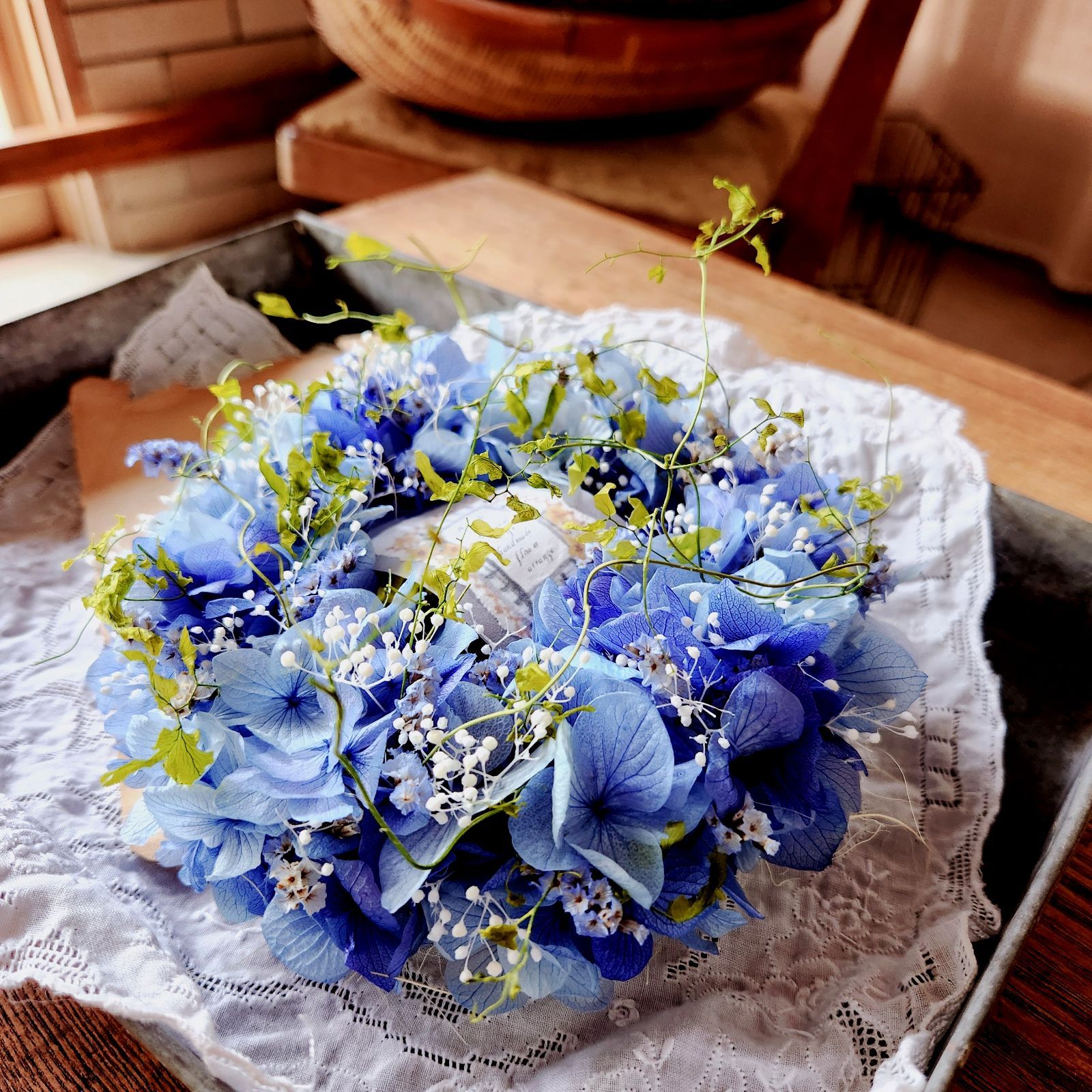 №116〖紫陽花ブルーラベンダーのミニリース〗アジサイ あじさい ドライ 