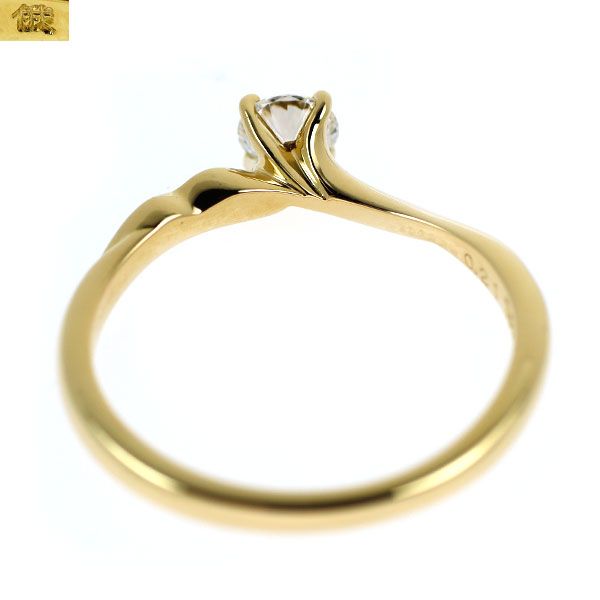 俄 K18YG ダイヤモンド リング 0.21ct E VS1 3EX 唐花