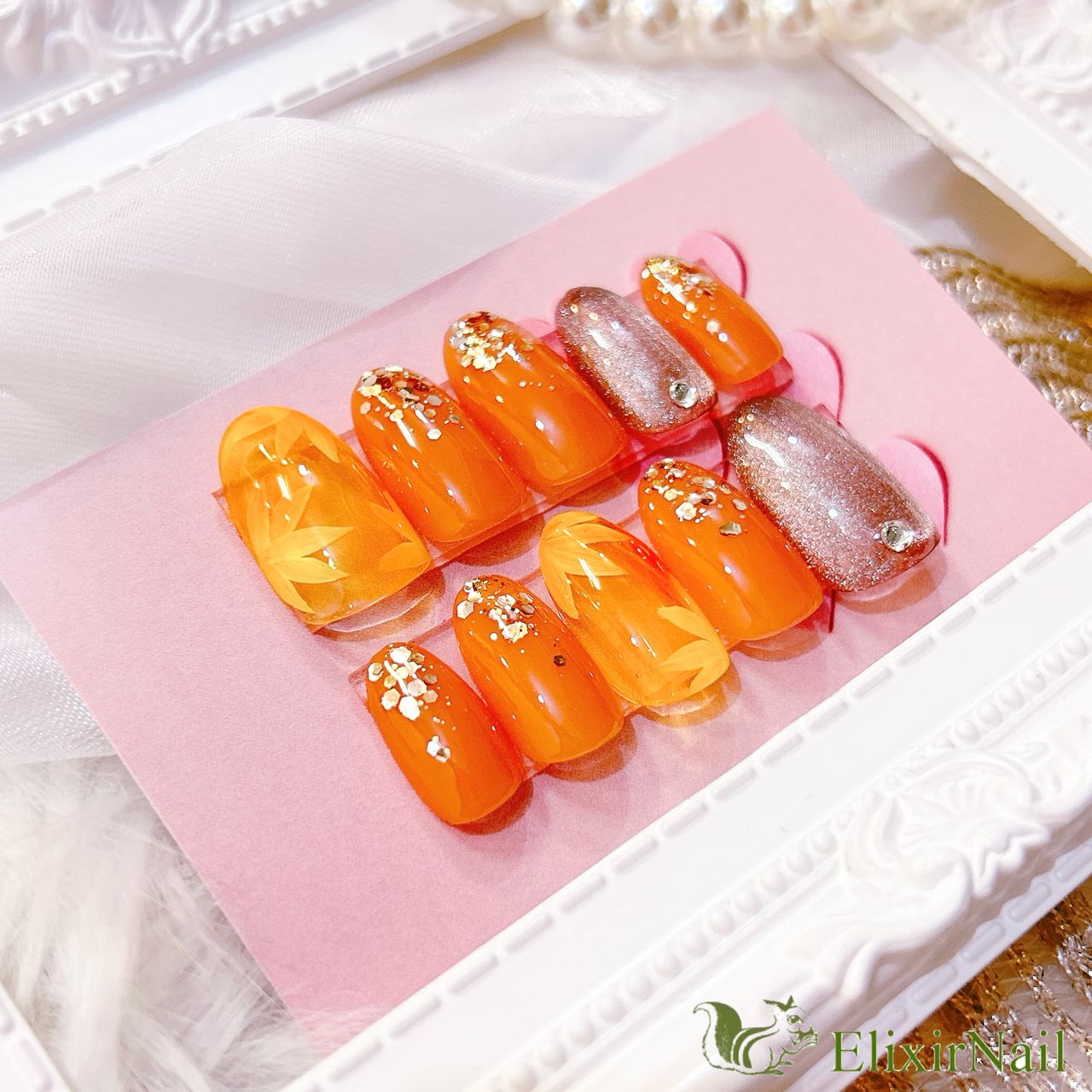 現品】ネイルチップ 紅葉 オレンジ マグネット - メルカリ 