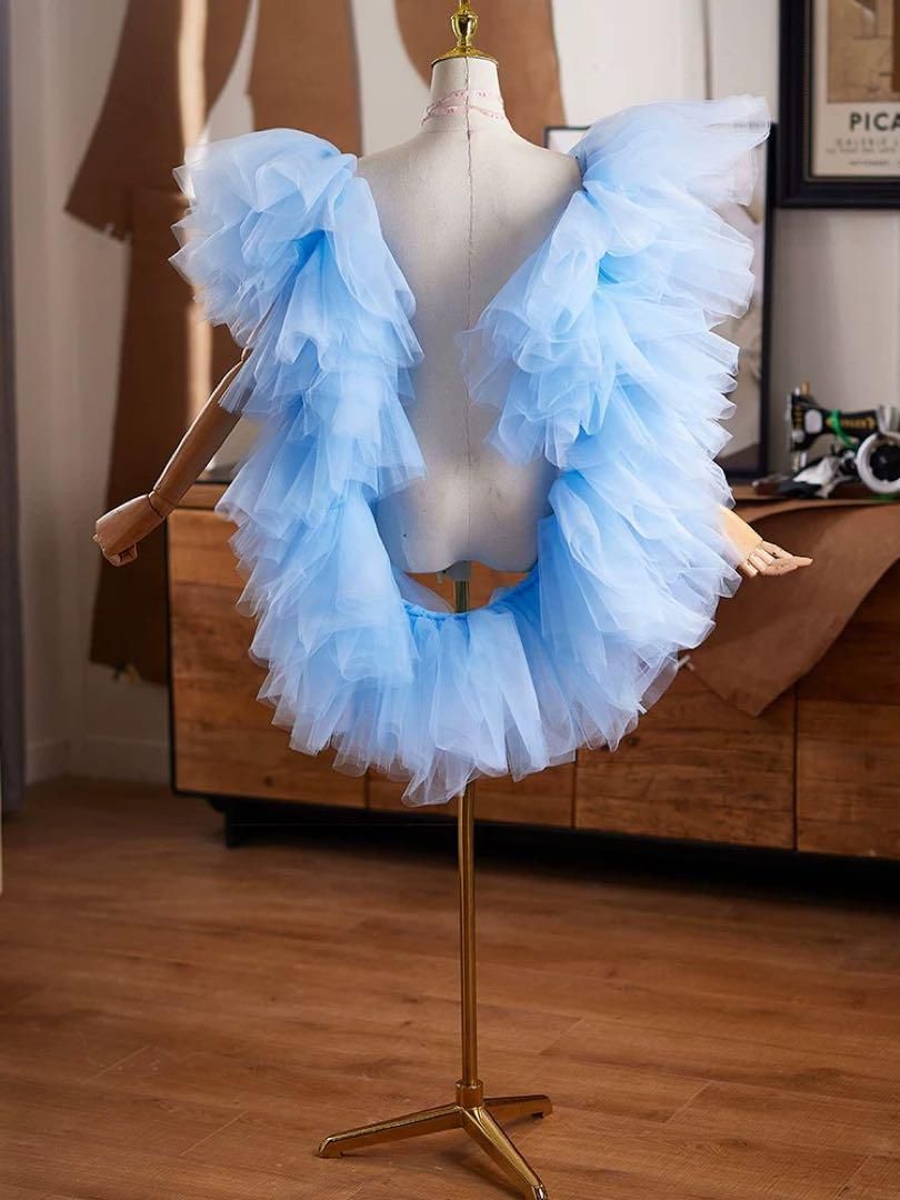 フリルがゴージャスなソルトチュールのショール ブルー