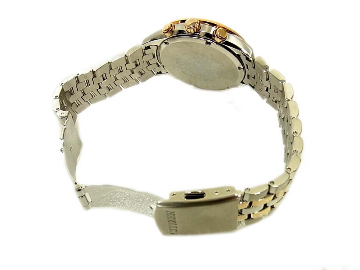 サステナブルな ♥ CITIZEN Eco-Drive Chronograph クロノグラフ エコドライブ 腕時計 ソーラー コンビベルト シチズン メンズ 取説 ケース き