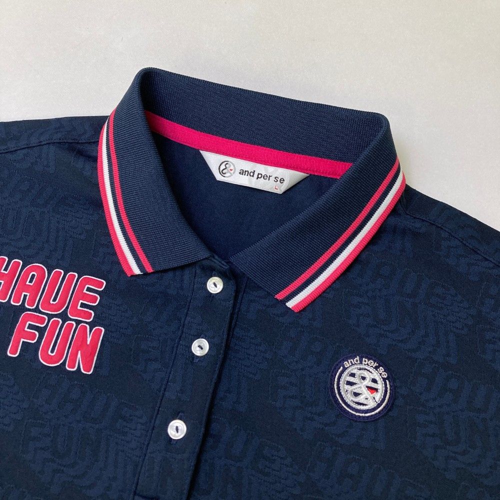 サイズ：L AND PER SE アンパスィ 半袖ポロシャツ 総柄 グリーン