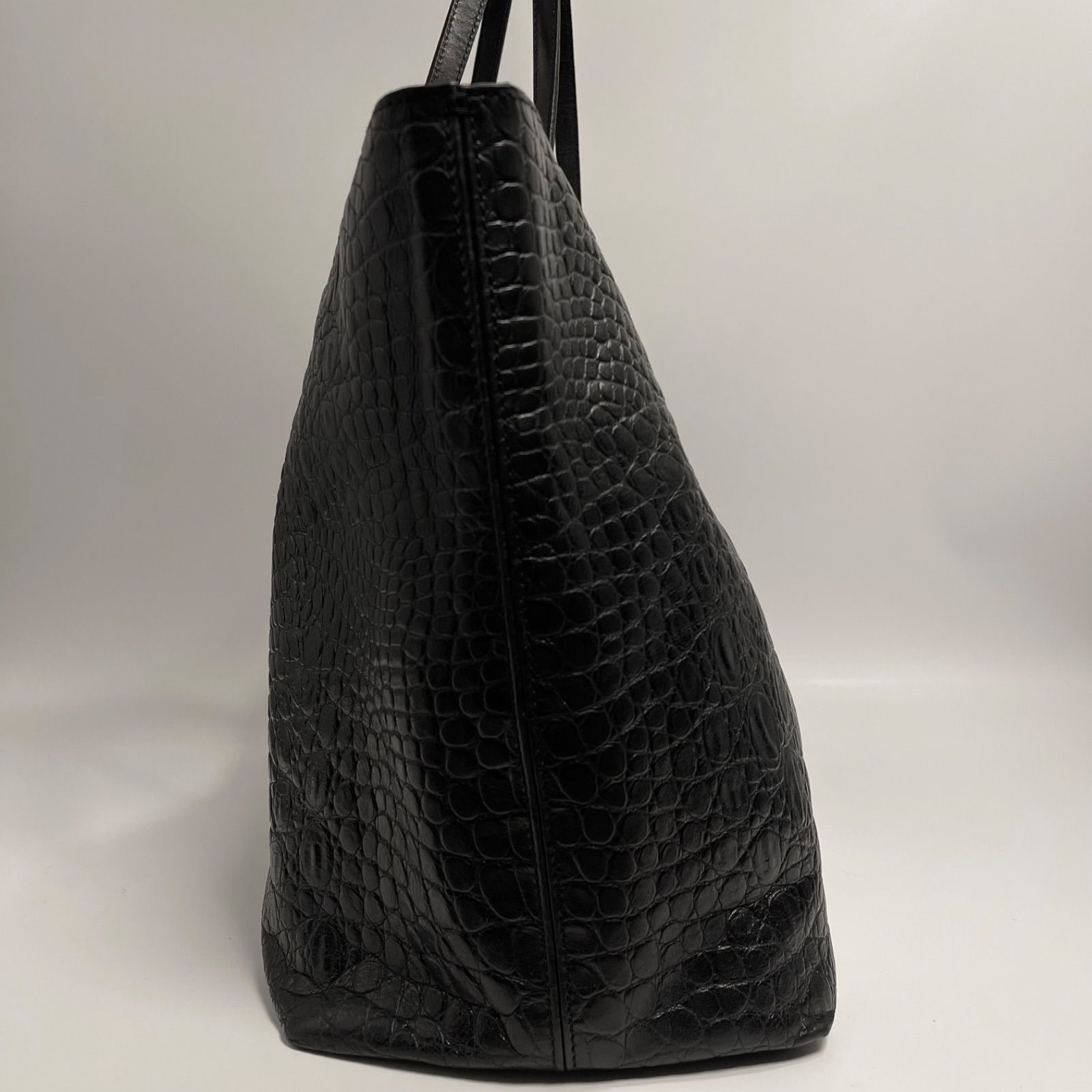 Felisiフェリージ 10-45 ブラック クロコ型トートバッグ 美品 ✨Felisi フェリージ 10-45 ブラック クロコ型押し トートバッグ