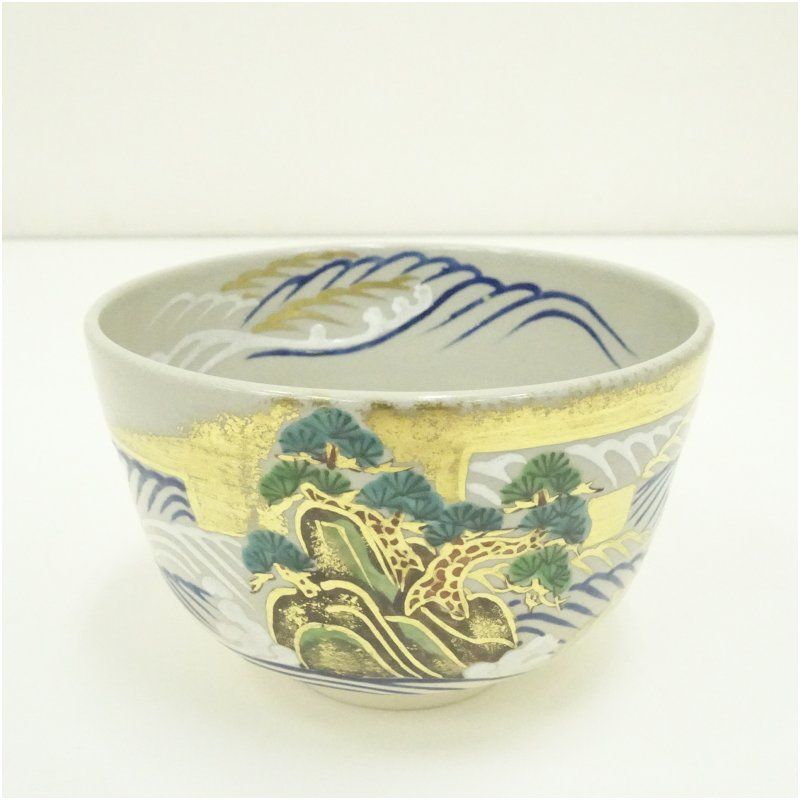 京焼 手塚桐鳳造 鵬雲斎好松島茶碗 共箱 茶道 抹茶 おしゃれ 抹茶茶碗 抹茶碗 和食器 レトロ 茶器 骨董 茶わん 茶会 茶の湯