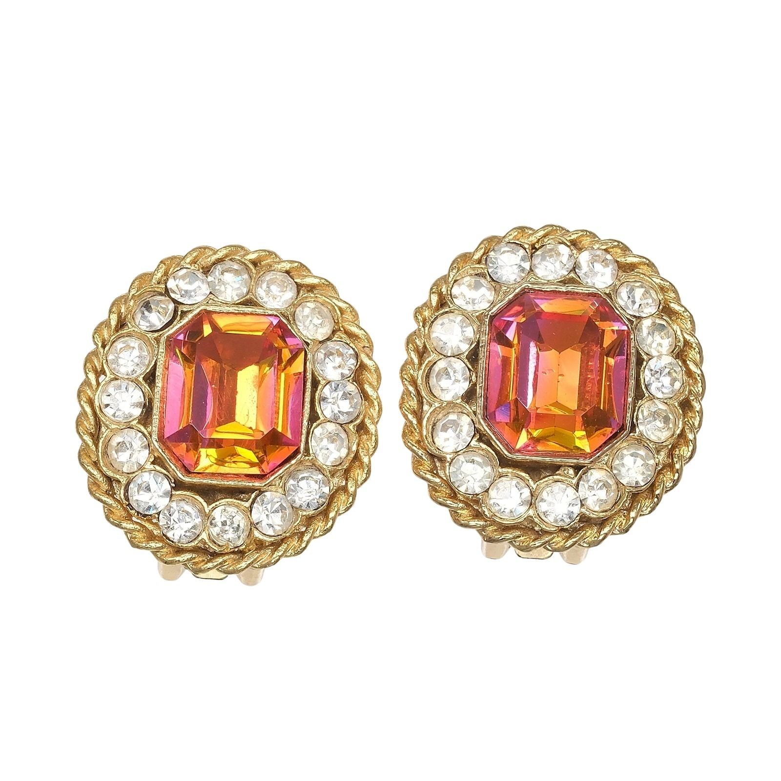 ORENA PARIS オレナ パリ ヴィンテージ 金メッキ×ラインストーン レディース 18.5g イヤリング