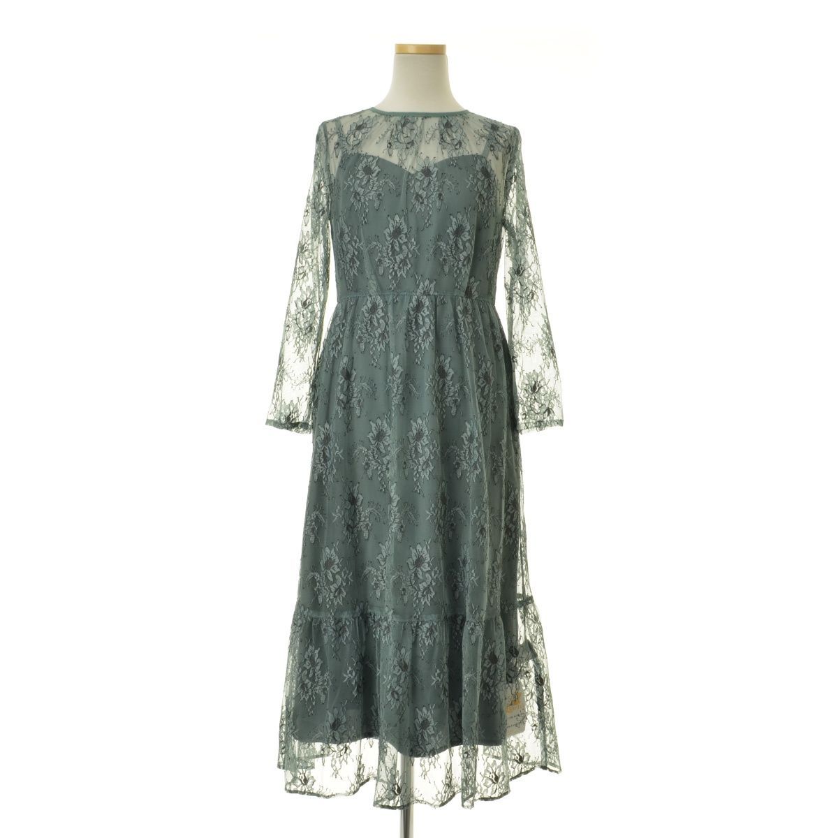 SHIPS  レースフレアワンピース グレー シップス SHIPS little black:レースフレアワンピース