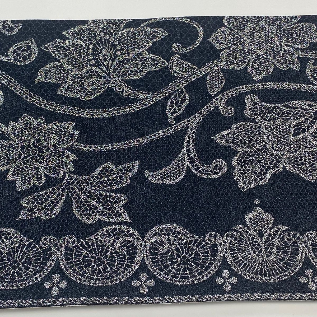 中古美品 レース柄袋帯 袋帯 美品 秀品 やまと 段縞模様 水玉模様 レース 箔 ベージュ