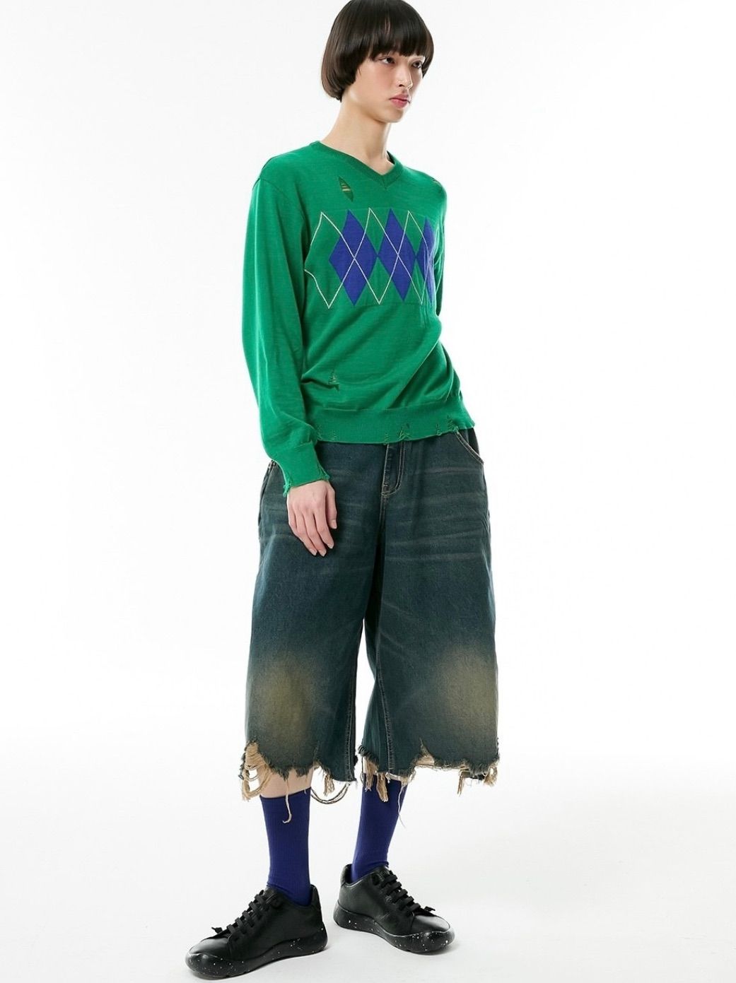 ESC STUDIO】v-neck damage argyle knit - メルカリ