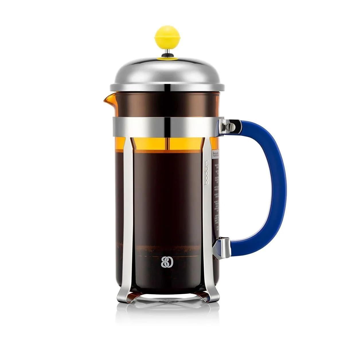 BODUM ボダム コーヒーメーカー コーヒープレス CHAMBORD シャンボール フレンチプレス コーヒーメーカー 1000ml 80周年 オレンジ × イエロー × ブルー ステンレスフィルター ガラスビーカー 浸漬式 コーヒー 正規品 192