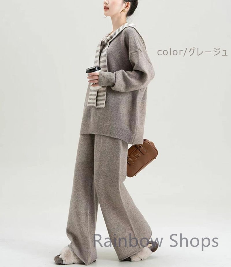 ニット セットアップ レディース 秋冬 春 カジュアル 大きいサイズ ニットセットアップ ニットセーター プルオーバー バイ ワイドパンツ ニットベスト 長袖 ゆったりc31 MAAHADDERANG_COM