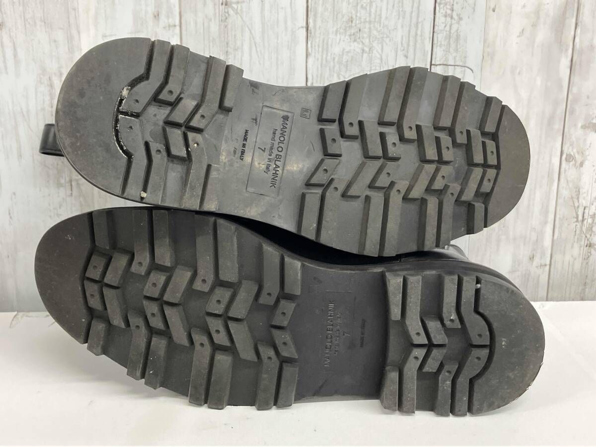 デザイン性が高い MANOLO BLAHNIK サイトゴアブーツ マノロブラニク ショートブーツ VALIST ブラック レザー 牛革 サイズ7 増税でも値上げ一切なし！