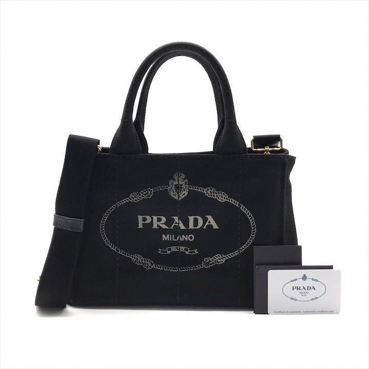 PRADA プラダ 三角ロゴ プレート カナパ キャンバス 2WAY ハンド ショルダー バッグ ブラック レディース ブランド BAG r174