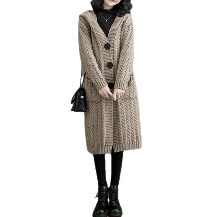 CALINER ケーブルニット ロングコート　美品 袖までしっかりファー裏地であったかい! ケーブル編み裏ファー