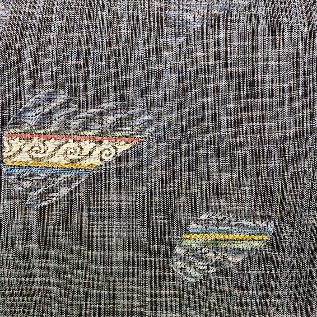 袋帯 秀品 幾何学 金糸 箔 黒灰 六通 正絹