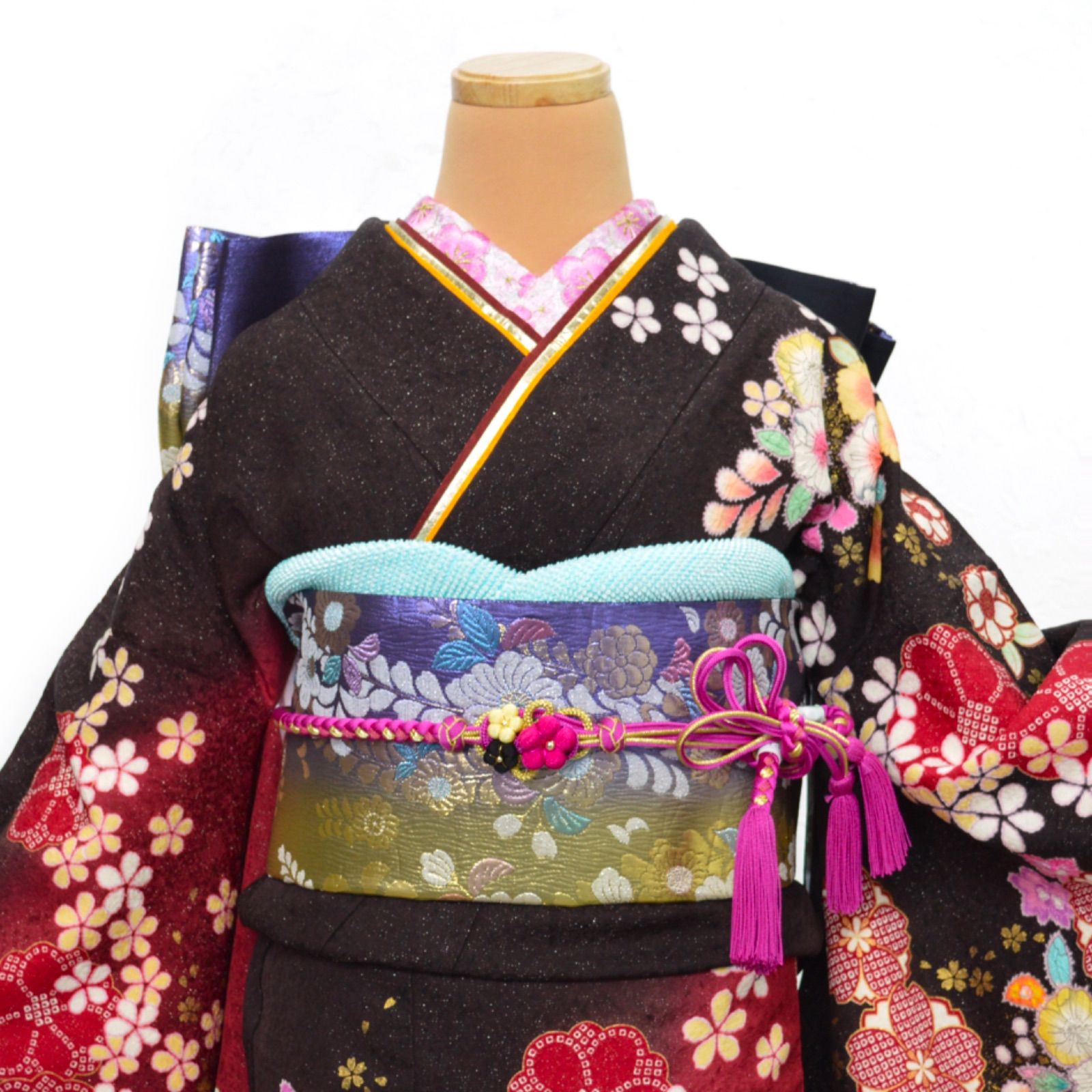 美品》正絹 振袖フルセット M〜LLサイズ 絞り 落款あり 成人式 振袖