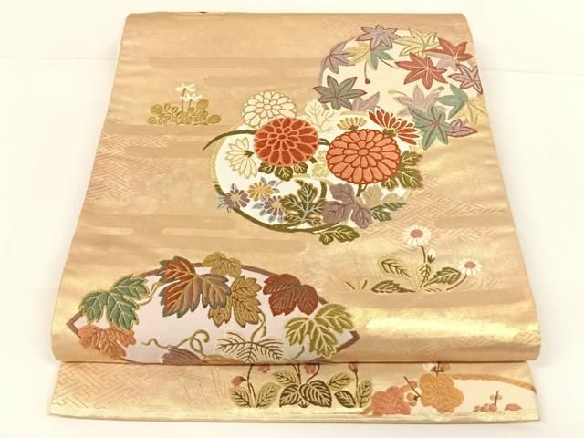 平和屋着物◎佐賀錦 六通柄袋帯 九百錦 地紙花文 金糸 正絹 逸品