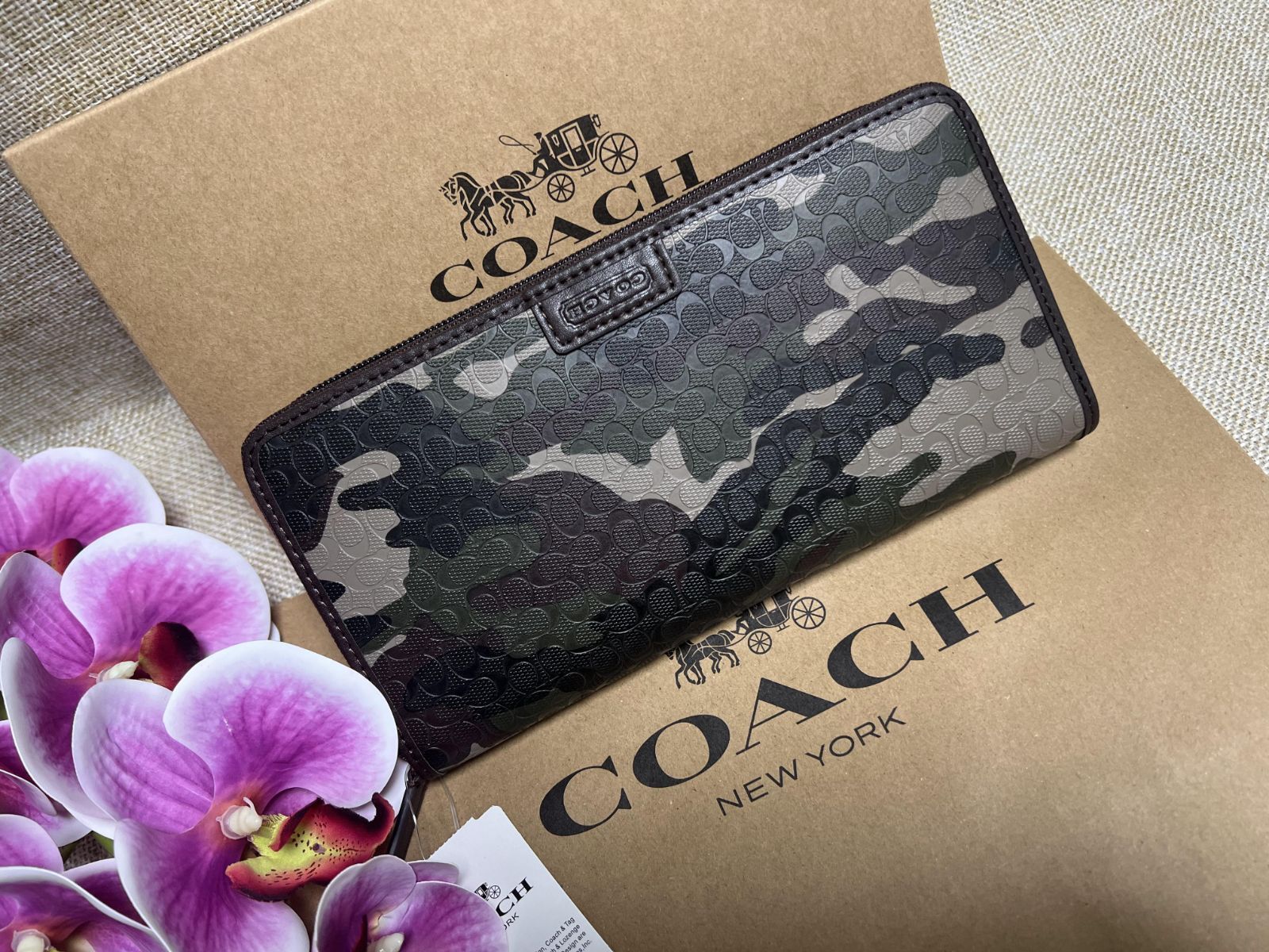 COACHコーチ 財布 長財布 メンズ財布 ファティーグ カモフラージュ