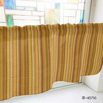 カフェカーテン 水玉ストライプ 800×450mm　茶・40756