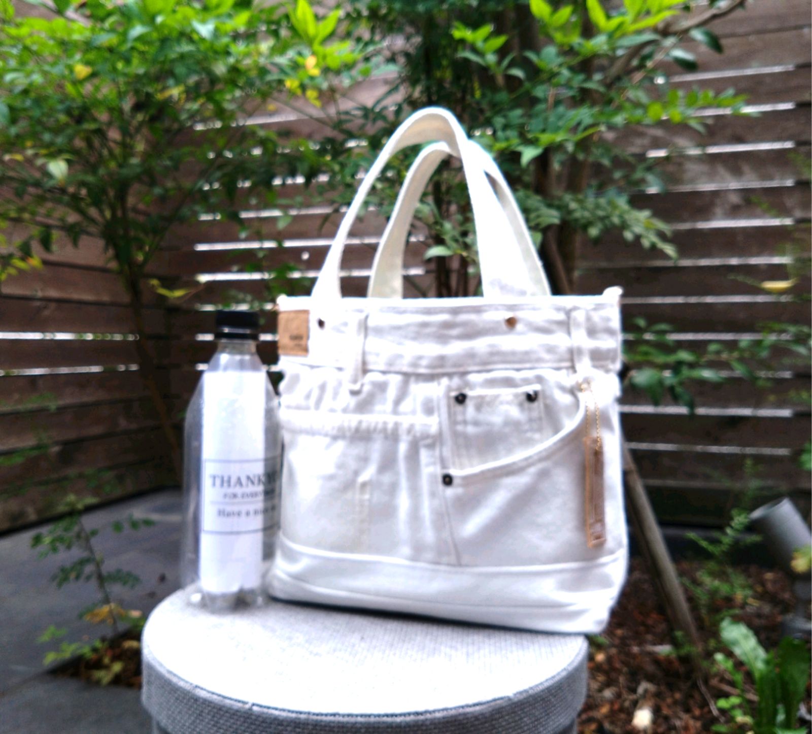 №769【whiteDENIM✖️ミントグリーン✨️ToteBAG⚮̈♥ 】白デニム