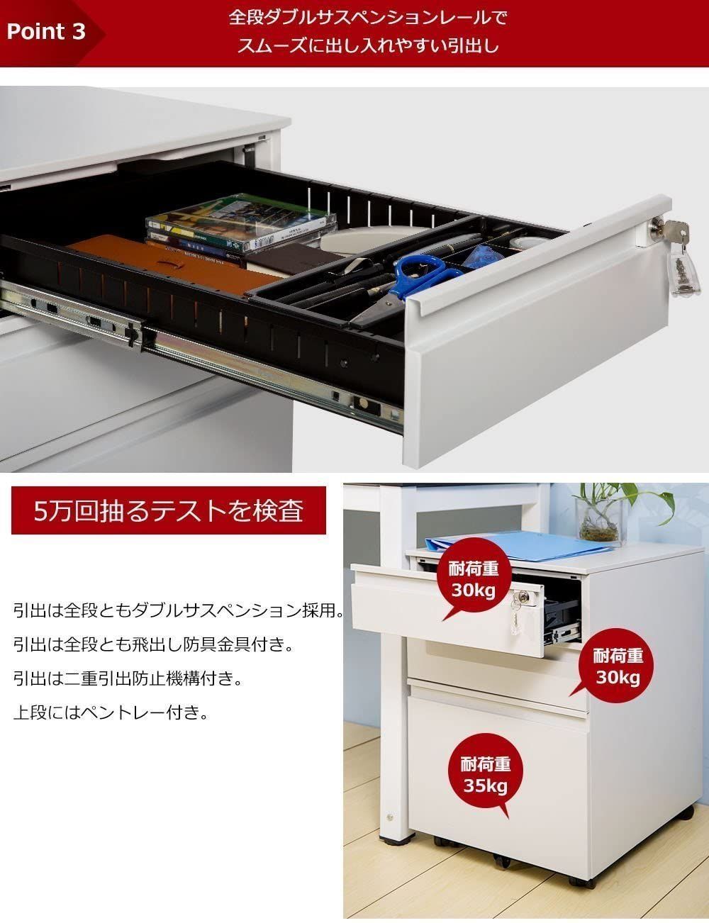 サイドワゴン 3段オールロック 幅390×奥行450×高さ600mm スチール製 yew2