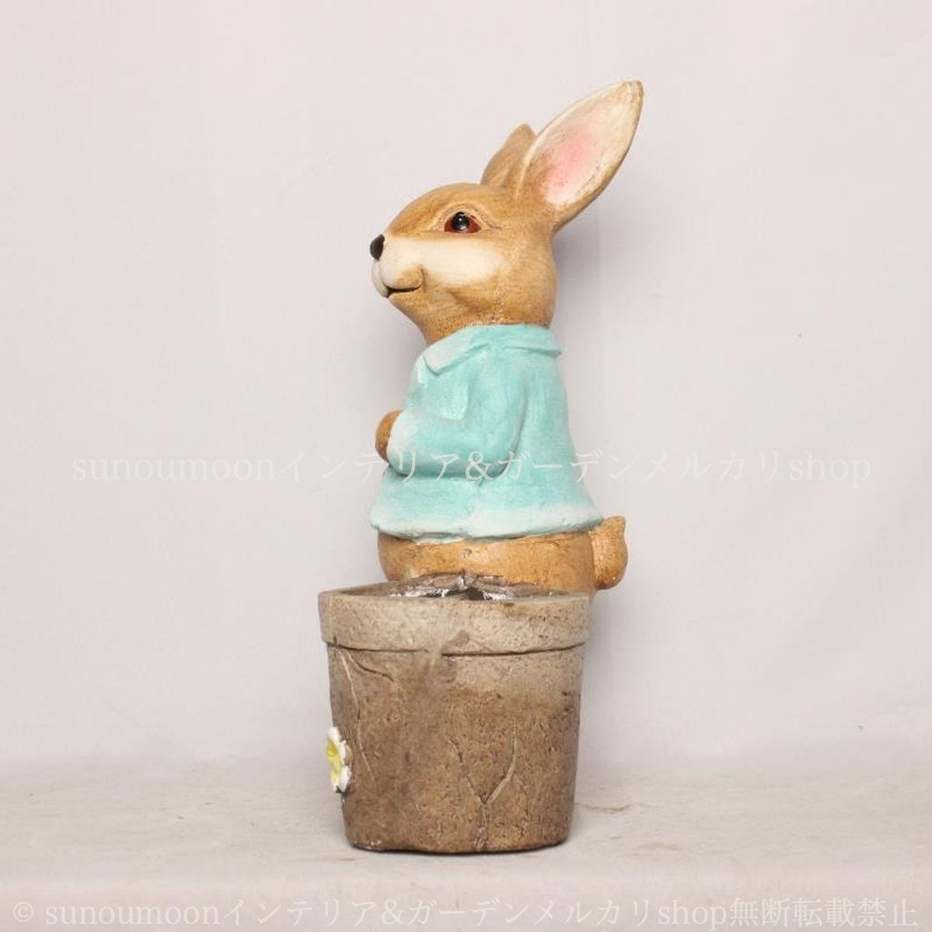ガーデンインテリア ガーデニング ブルー インテリア 植木鉢 アニマル 庭の装飾 ガーデン雑貨 かわいい 庭 鉢植え プランター お洒落 8-14 青 うさぎ 雑貨 寄せ植え おしゃれ ラビット ガーデン YUZUMIYA_COM