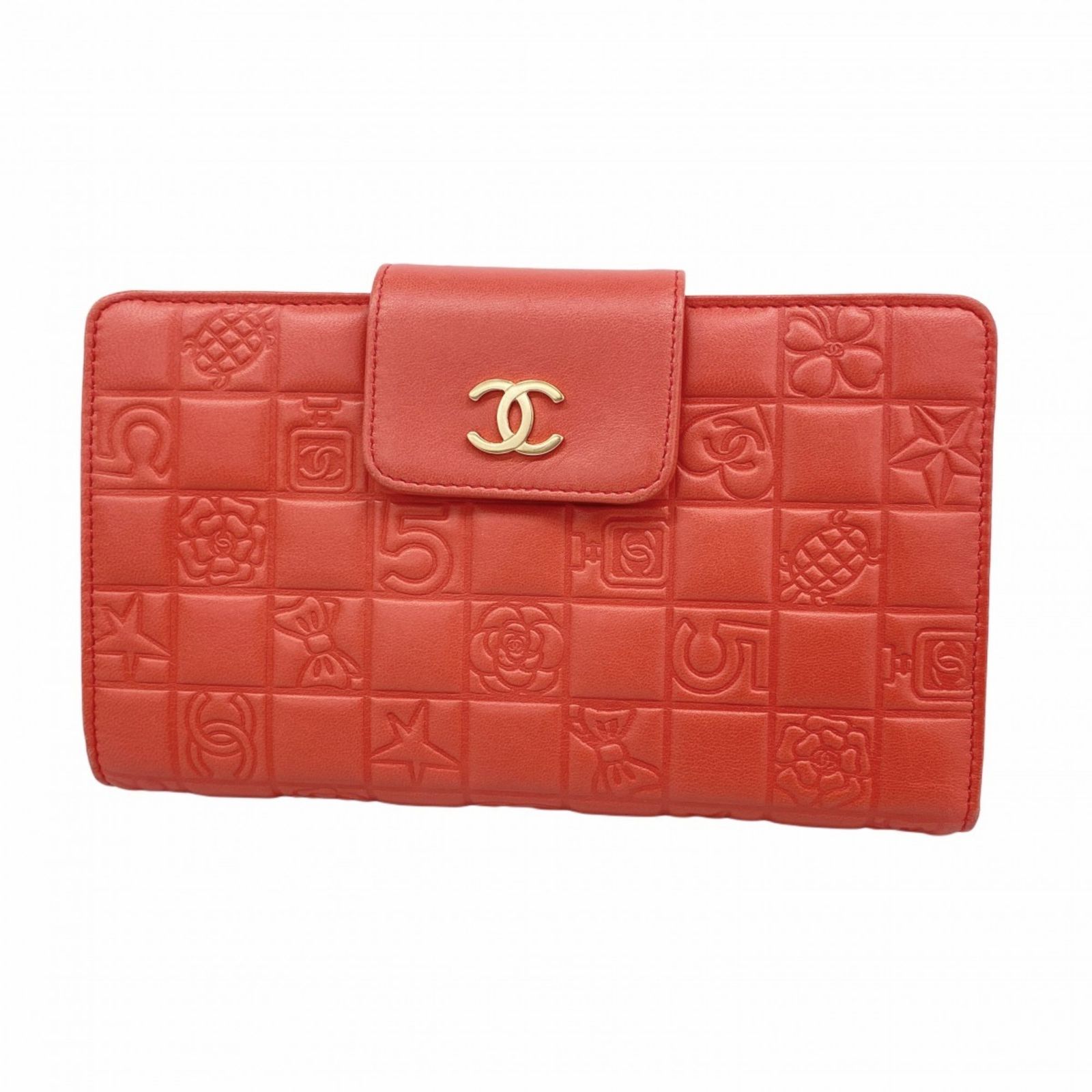 シャネル Chanel シャネル 長財布 アイコン ラムスキン レッド レディース