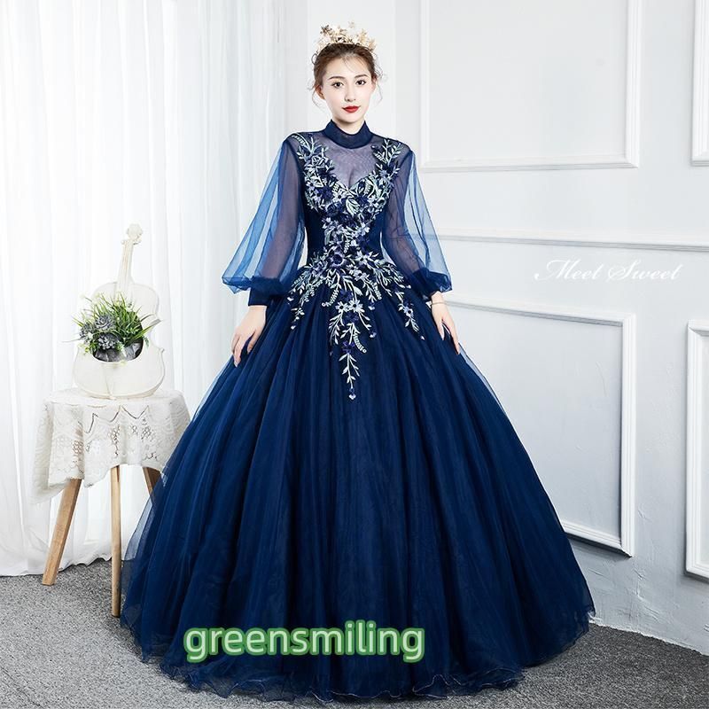 送料無料】カラードレス プリンセスライン ライトブルー フリル