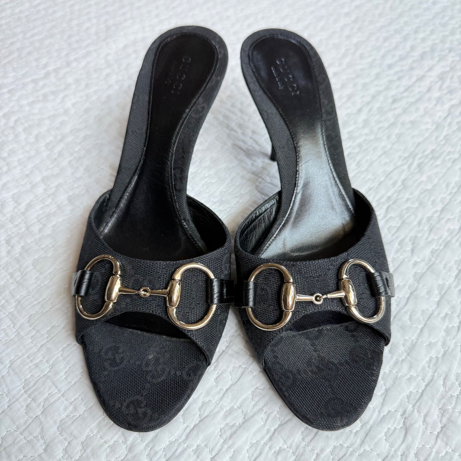 美品 GUCCI グッチ ホースビットサンダル GGキャンバス レザー