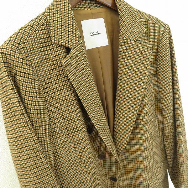 a レリアン Leilian ジャケット テーラード 15 茶系 チェック柄 ウール混 長袖 大きいサイズ レディース 940894 k01 GULLKHAN_COM