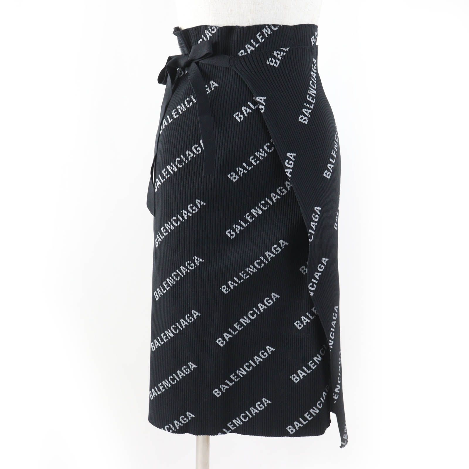 BALENCIAGA バレンシアガ 555320 オールオーバー ロゴ プリーツ ラップスカート ロングスカート ブラック S イタリア製 レディース