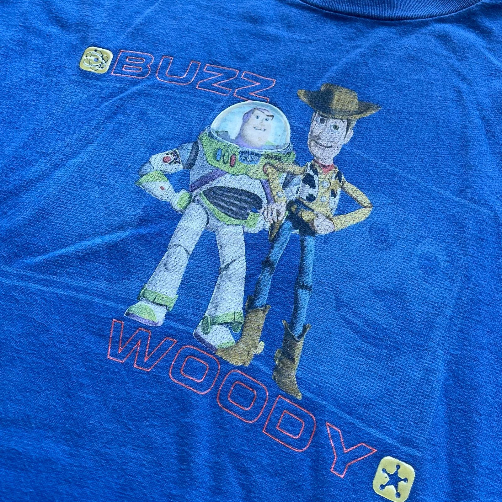 90 s Disney PIXAR TOY STORY Woody Buzz Tシャツ ディズニー ピクサー ブルー レディース M
