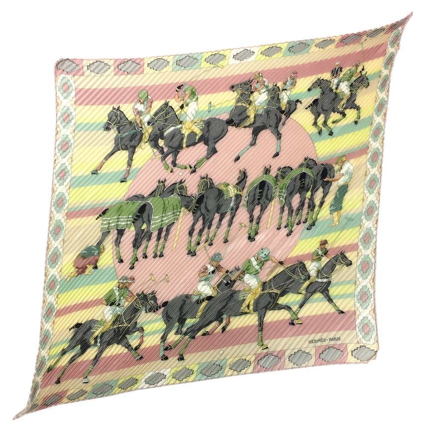 HERMES エルメス プリーツカレ90 スカーフ LES PONEYS DE POLO ポロ 馬