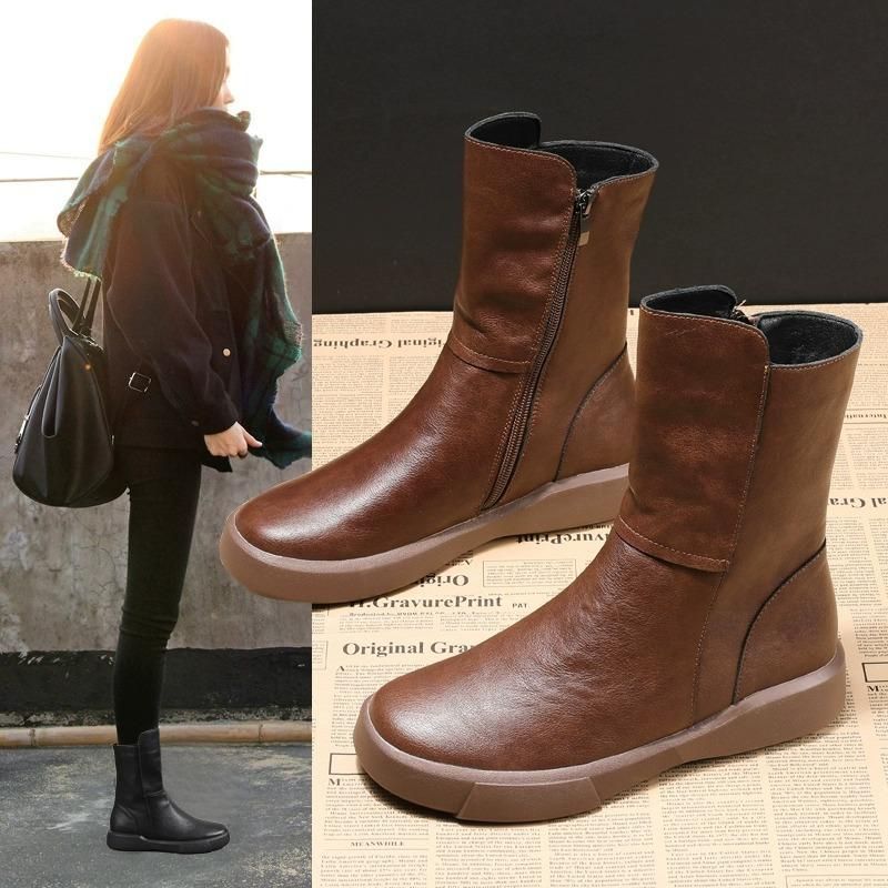 ブーツ レディース 本革 ショートブーツ 黒 フラット 大きいサイズ