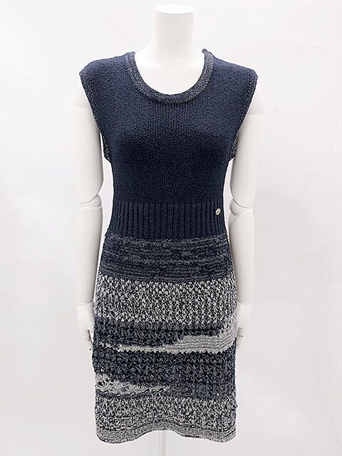 CHANEL|シャネル|ワンピース|インポートブランド|ネイビー|サイズ36|かぎ編み|ニット|
