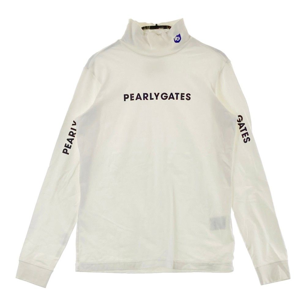 サイズ：0 PEARLY GATES パーリーゲイツ 2024年モデル フロントロゴ ハイネック 長袖Tシャツ  ホワイト系 [240101412839] ゴルフウェア レディース ストスト 新品】PEARLY GATES パーリーゲイツ 2024年モデル ハイネック