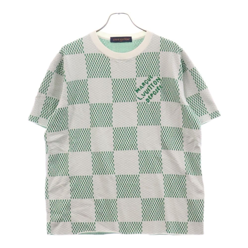 LOUIS VUITTON (ルイヴィトン) 24SS Damier Knitted Short-Sleeved Crewneck  ダミエニットクルーネックロゴ総柄半袖Tシャツ 1AFIX2 RM241 AUR HQN85W グリーン - メルカリ