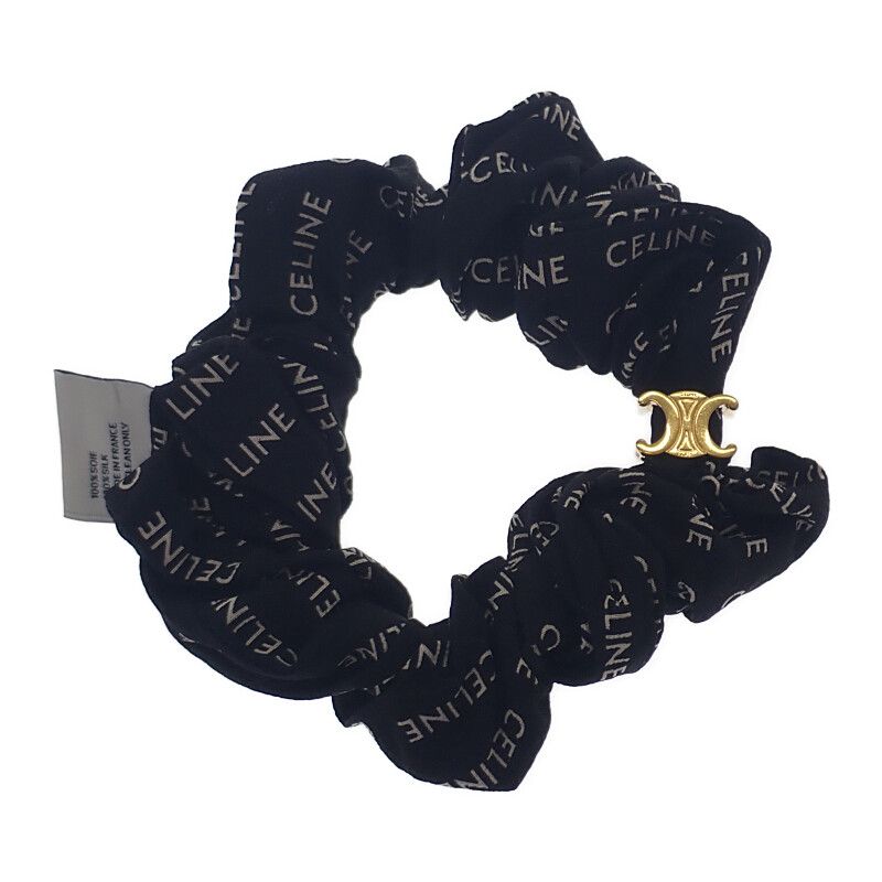 【美品】 CELINE ロゴシュシュ ホワイト/ブラック CELINE】セリーヌ トリオンフ ロゴ シュシュ レイユール (CELINE