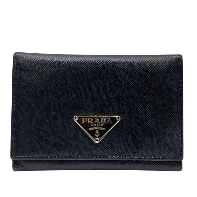 PRADA プラダ サフィアーノ カードケース パスケース 名刺入れ 二つ折り 三角ロゴ コンパクト ロゴ レザー ブラック