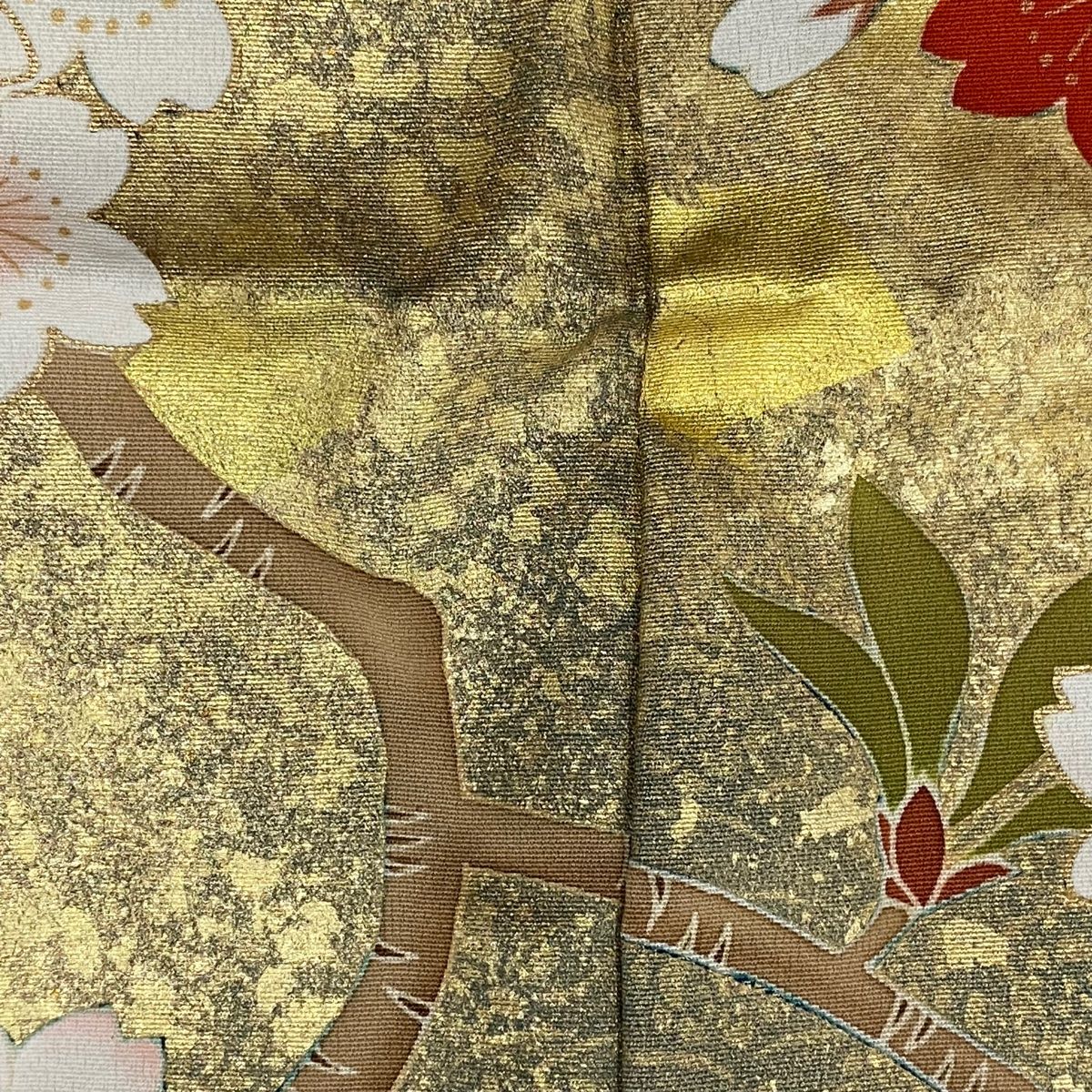 振袖 身丈164cm 裄丈64.5cm M 袷 枝桜 雲文 金糸 金彩 青緑 正絹