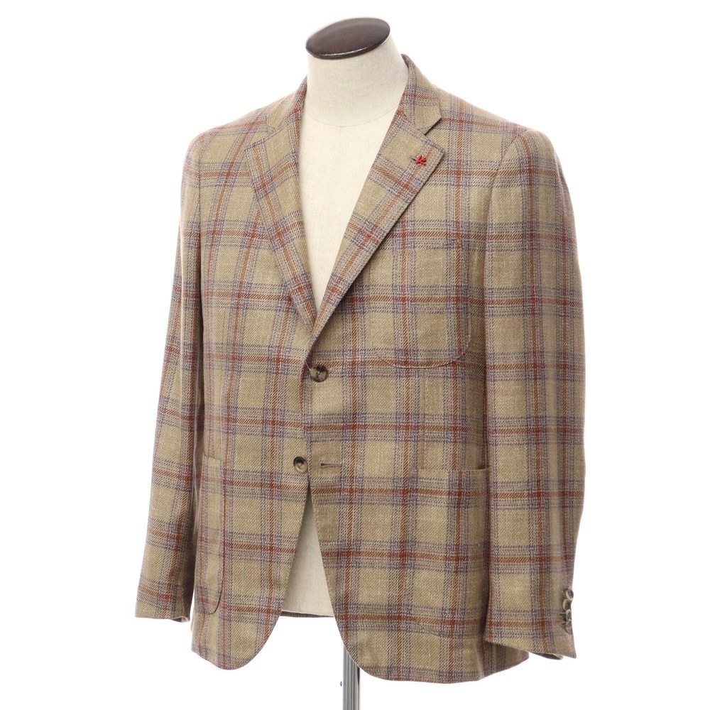 中古】【未使用】イザイア ISAIA ウールシルクリネン チェック 2B ...