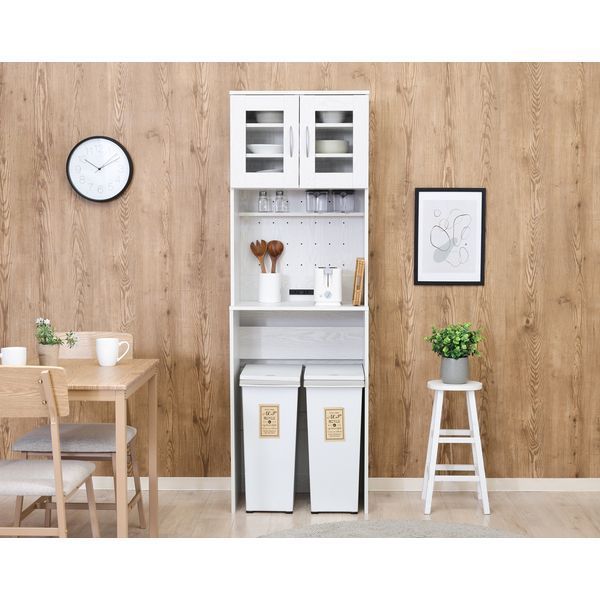 ゴミ箱上キャビネット 約60cm幅 オークホワイト 組立品 代引不可