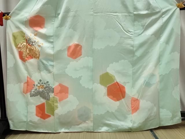 美品　振袖　絞り染め　桐文様　七宝柄　染め分け金彩　正絹　沙耶型地紋 平和屋着物□小振袖 二尺袖 駒刺繍 亀甲桐文 金銀糸 金彩 正絹