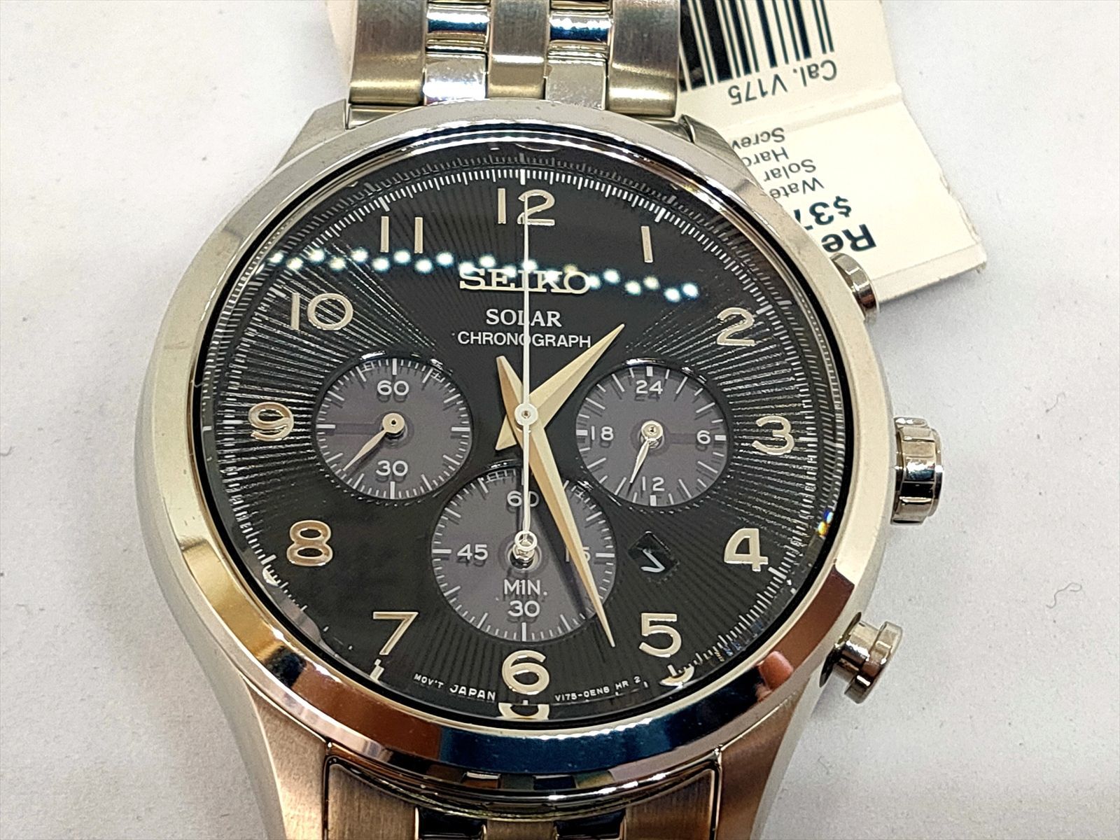 SEIKO クロノグラフ V175 セイコーSEIKO/SOLARソーラークロノグラフ BLACK 未使用 100m