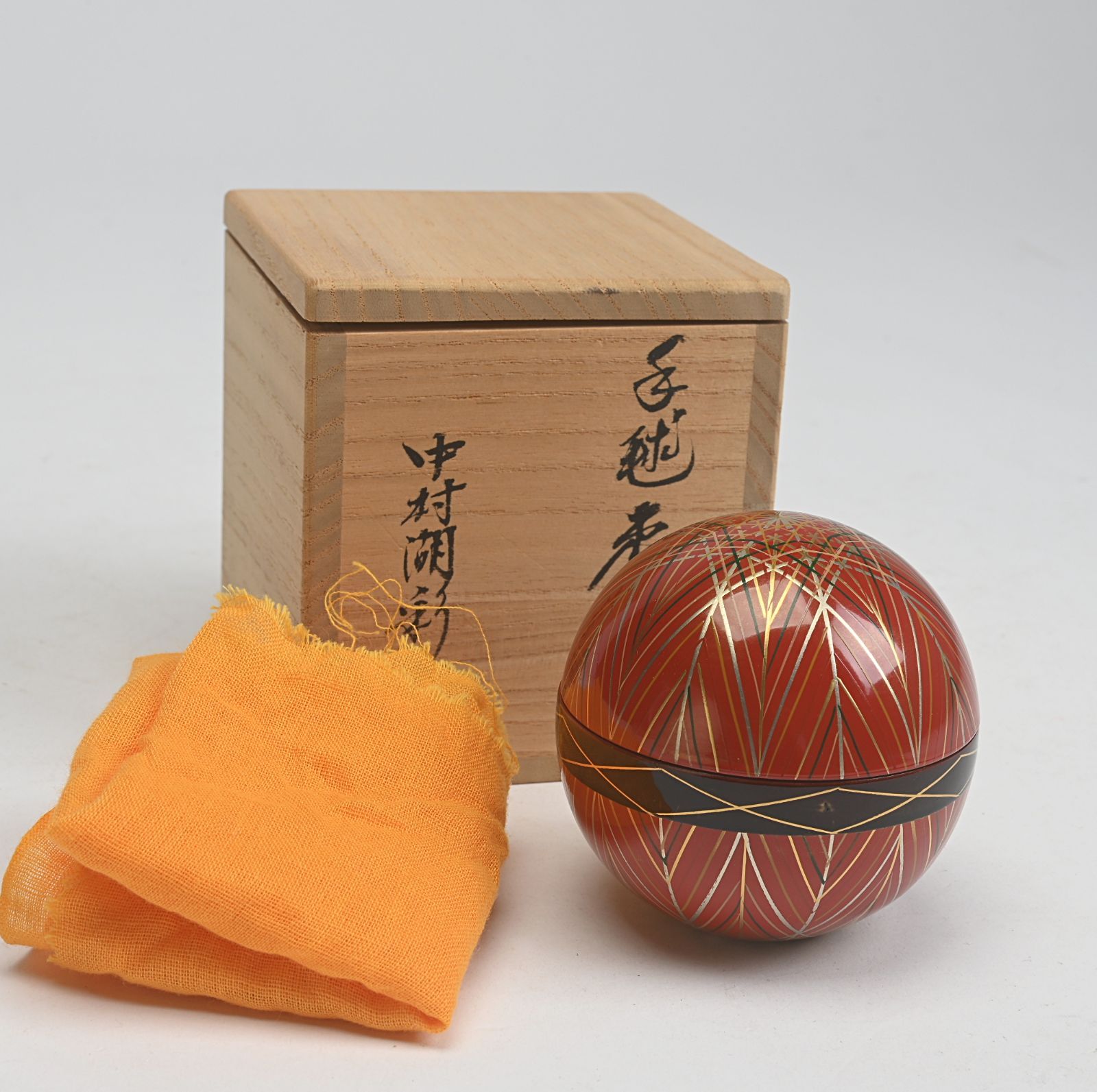 中村湖彩 朱漆蒔絵 手毬棗 共箱 茶道具