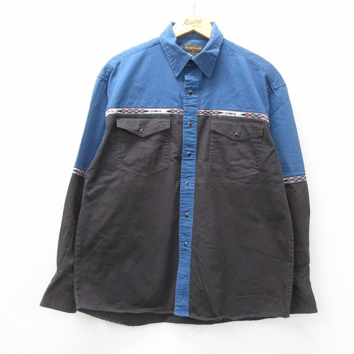 XL/古着 ラスラー ラングラー 長袖 ウエスタン シャツ メンズ 00s ラグ柄 黒 ブラック 24sep02 中古 トップス