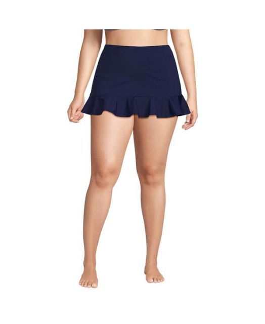送料無料 ランズエンド レディース スカート ボトムス Women s Plus Size Ruffle Hem Mini Swim Skirt Deep sea navy