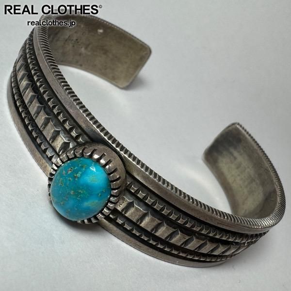 ロイストン ターコイズ スタンプワーク バングル インディアンジュエリー インディアンジュエリー 刻印なし 作者不明 ターコイズ スタンプ