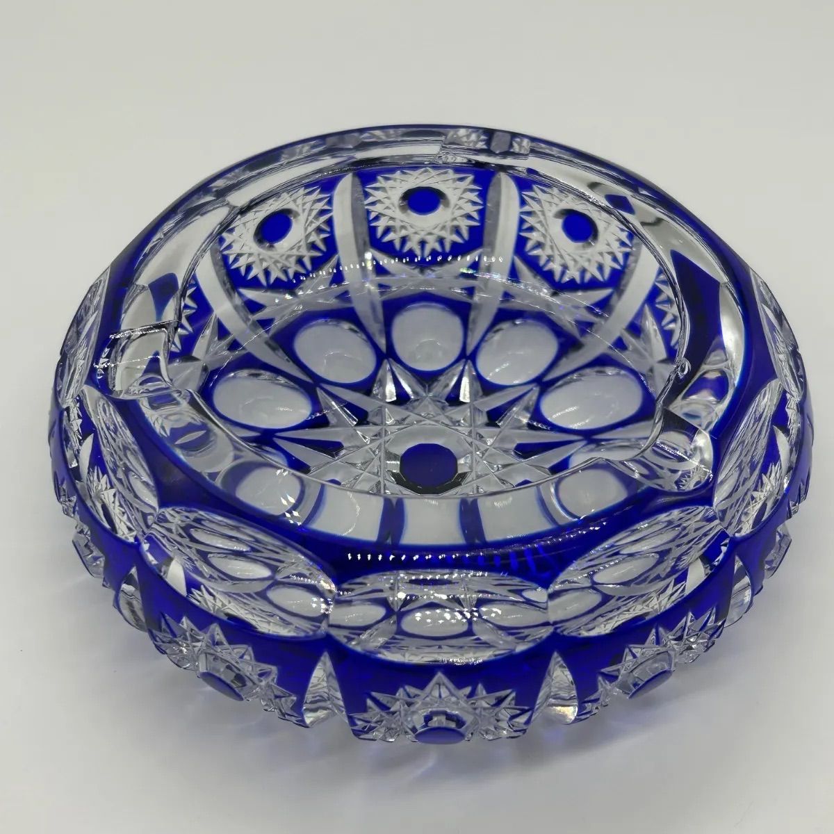 薩摩切子 灰皿 瑠璃 クリスタルガラス ブルー インテリア 昭和レトロ