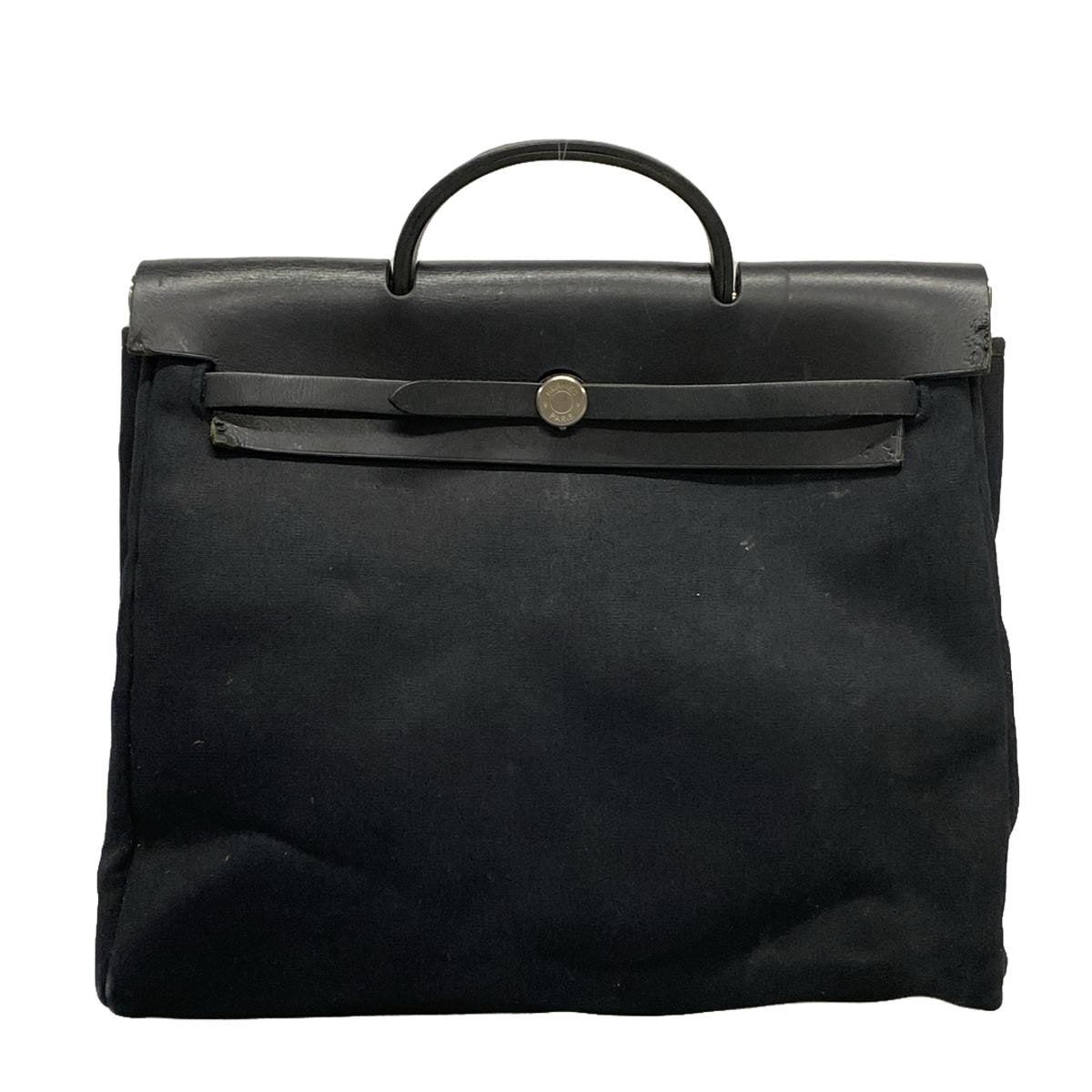 HERMES エルメス ハンドバッグ エールバッグMM 黒 シルバー金具 レザー